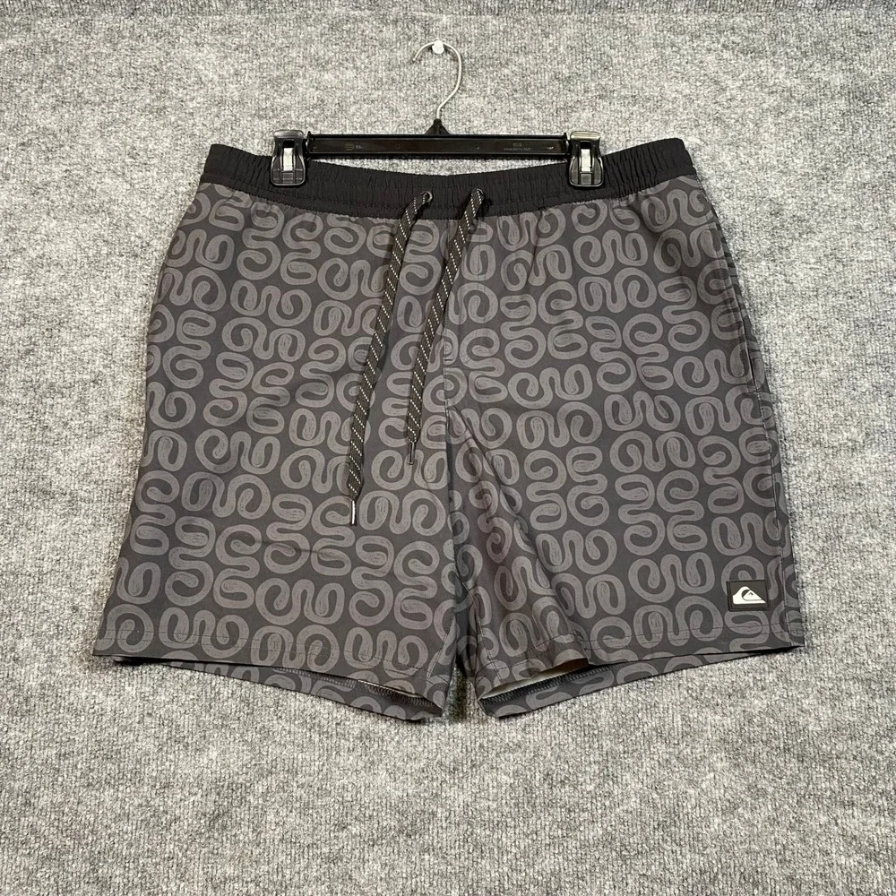 Quiksilver Mens Black Swirl Print Board Shorts Swim Trunks Size L QS001012